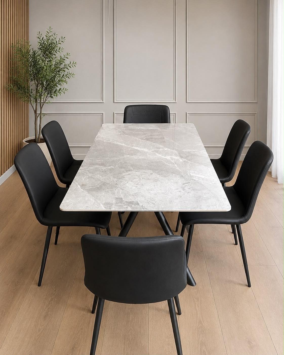 Modern 6-seater rectangular dining set – Black