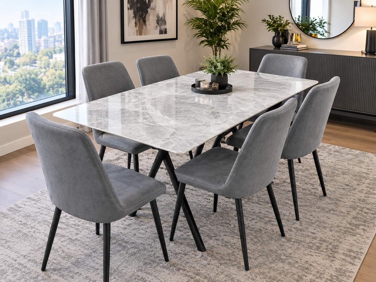 Modern 6-seater rectangular dining set – Grey
